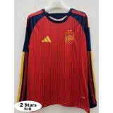 2026 Spain Home With 2 Stars Fans Long Sleeve Soccer jersey
