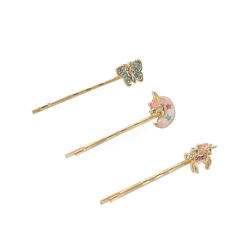 Sweet Children's Hair Accessories Cartoon Butterfly Unicorn Alloy Dropping Oil Hair Clip