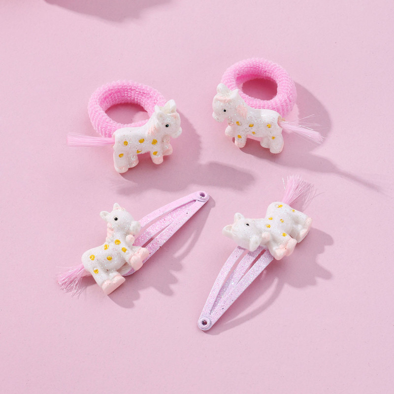 New style unicorn hair tie and hair clip set with glitter