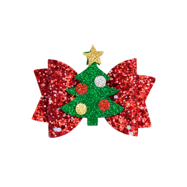 2 Layers hair bow Christmas glitter metallic hair clip