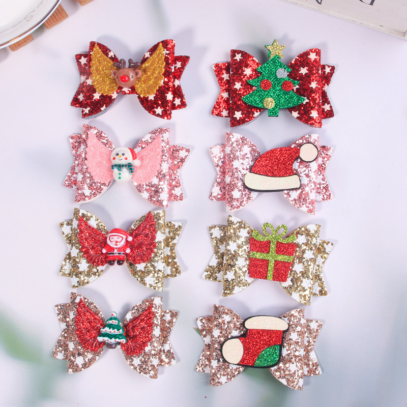 Kids Christmas bow party hair clip bright bow