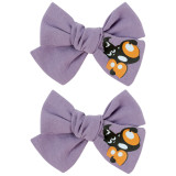 Set Of 2PCS Cotton Fabric Hair Bow With Embroidery / Printing