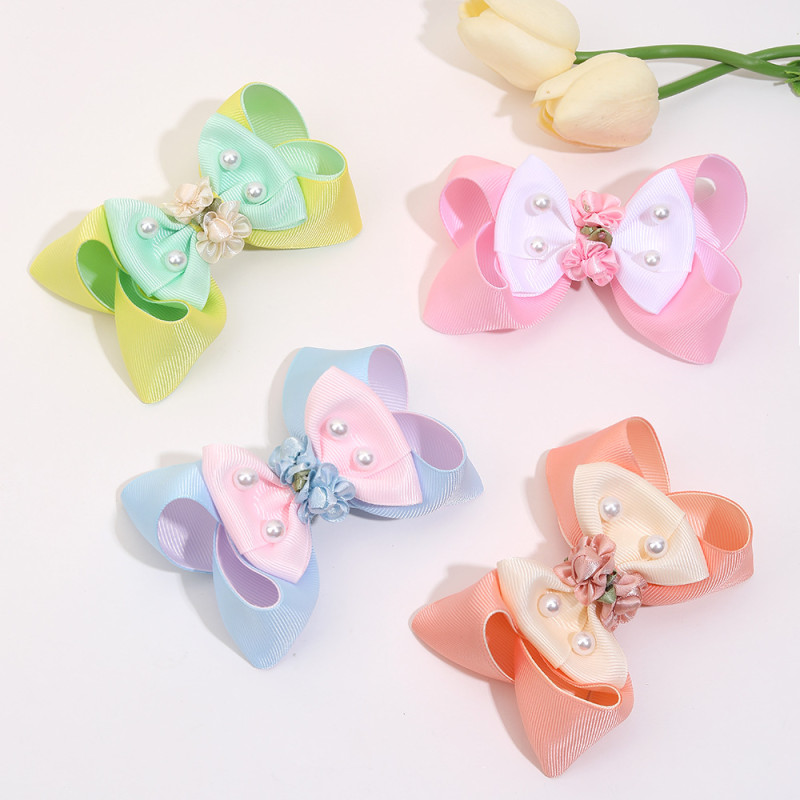 Elegant double layer Bow knot hair clip with pearl