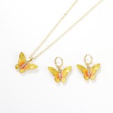 Vintage Butterfly Necklace Earring Jewelry Set