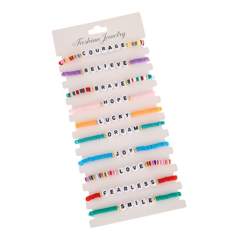 Colorful Soft Pottery Letter Beaded Bracelet Set
