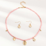 Pink Bead Butterfly Shell Pendant Necklace