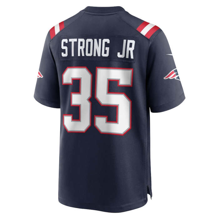 NE.Patriots #35 Pierre Strong Jr. Navy Game Player Jersey Stitched American Football Jerseys