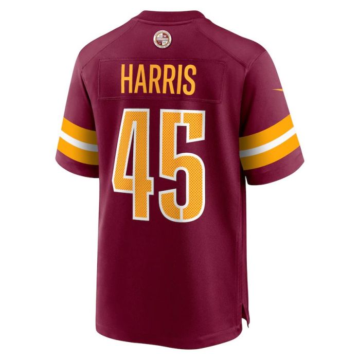 W.Commanders #45 De'Jon Harris Burgundy Game Player Jersey Stitched American Football Jerseys