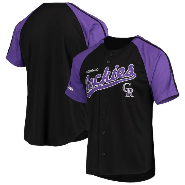 Colorado Rockies Stitches Black Button-Down Raglan Replica Jersey Baseball Jerseys