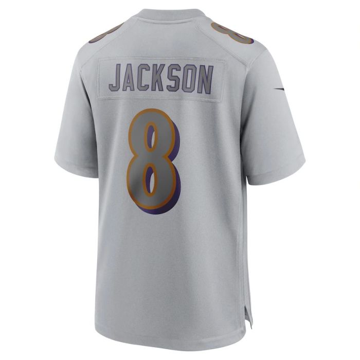 B.Ravens #8 Lamar Jackson Gray Atmosphere Fashion Game Jersey Stitched American Football Jerseys