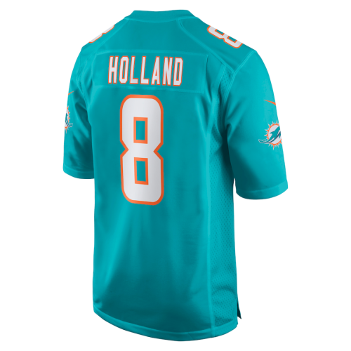 M.Dolphins #8 Jevon Holland Aqua Game Player Jersey Stitched American Football Jerseys