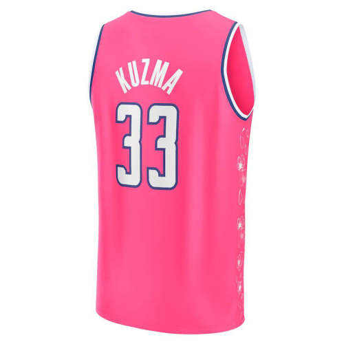 W.Wizards #33 Kyle Kuzma Fanatics Branded  Fastbreak Jersey City Edition Pink Stitched American Basketball Jersey