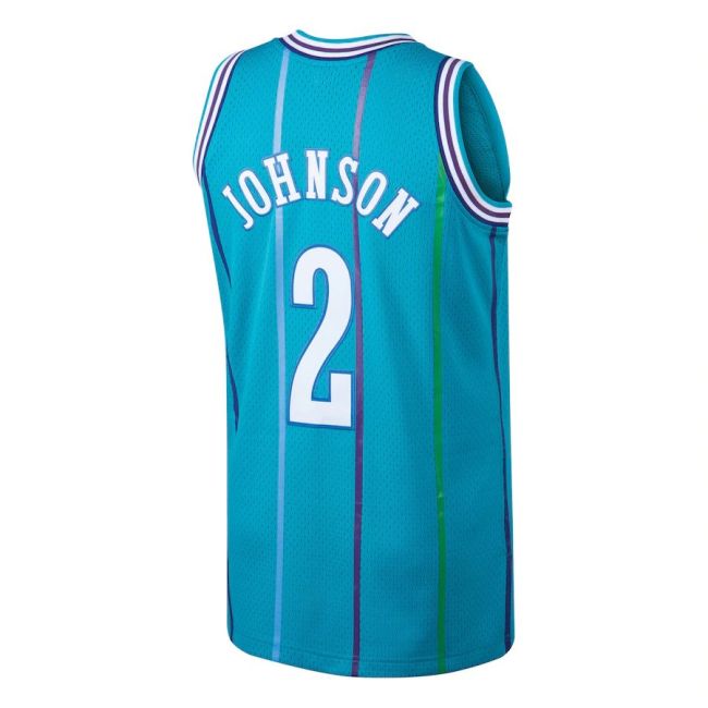 C.Hornets #2 Larry Johnson Mitchell & Ness 1992-93 Hardwood Classics Swingman JerseyTeal Stitched American Basketball Jersey