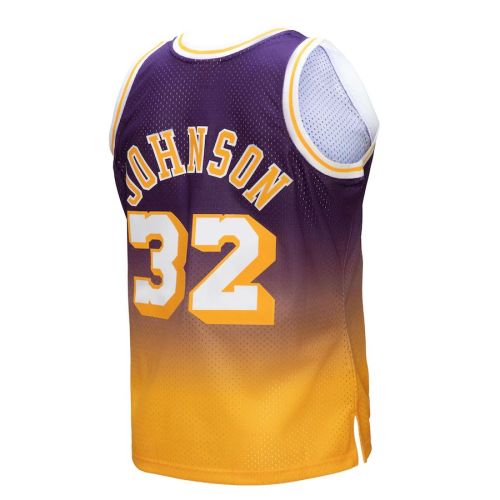 LA.Lakers #32 Magic Johnson Mitchell & Ness 1984-85 Hardwood Classics Fadeaway Swingman Player Jersey Gold Purple Stitched American Basketball Jersey