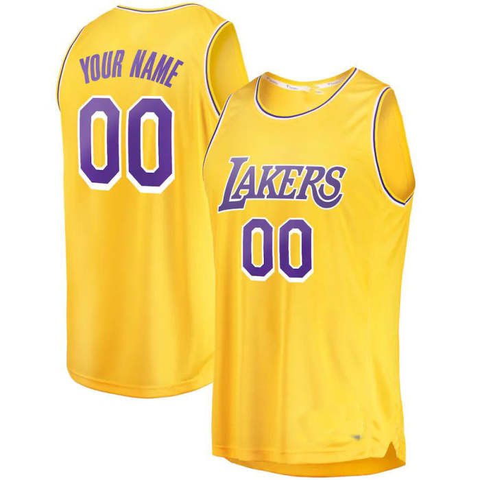 Custom LA.Lakers Fanatics Branded 2018-19 Fast Break Replica Jersey Gold Icon Edition Stitched Basketball Jersey