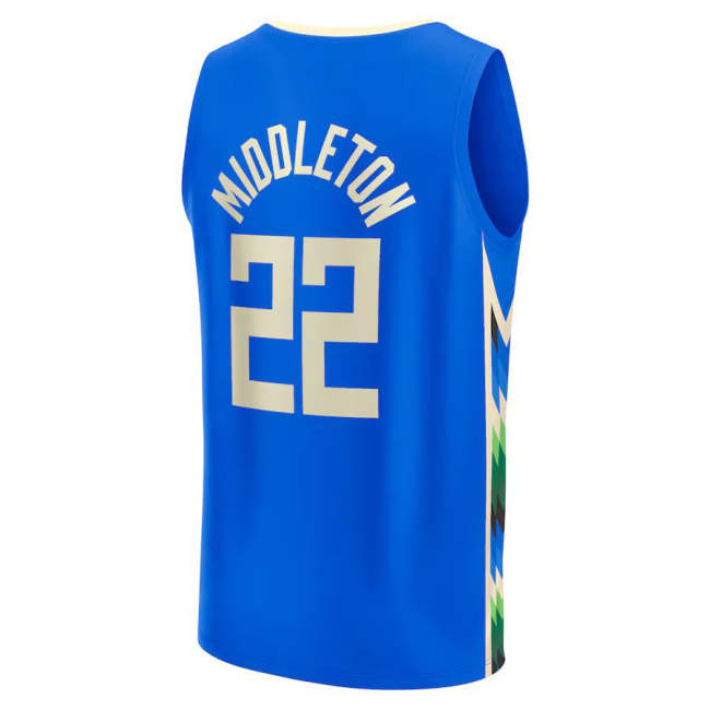 M.Bucks #22 Khris Middleton Fanatics Branded  2022-23 Fastbreak Jersey City Edition Royal Stitched American Basketball Jersey