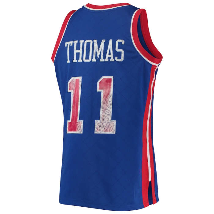 D.Pistons #11 Isaiah Thomas Mitchell & Ness 1996-97 Hardwood Classics 75th Anniversary Diamond Swingman Jersey Blue Stitched American Basketball Jersey