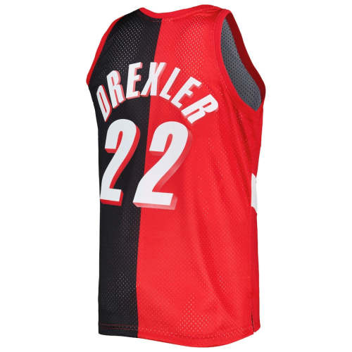 P.Trail Blazers #22 Clyde Drexler Mitchell & Ness Hardwood Classics 1991-92 Split Swingman Jersey Red-Black Stitched American Basketball Jersey