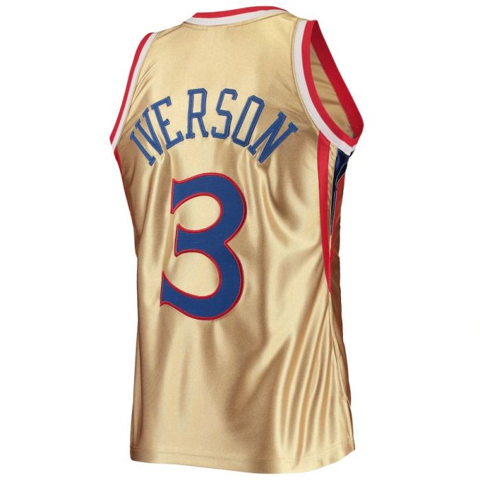 PH.76ers #3 Allen Iverson Mitchell & Ness 75th Anniversary 1996-97 Hardwood Classics Swingman Jersey Gold Stitched American Basketball Jersey