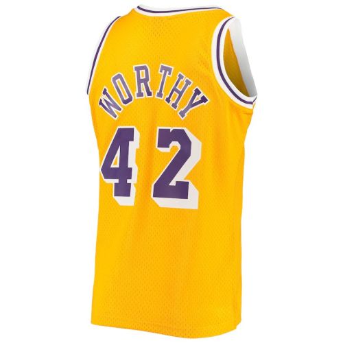 LA.Lakers #42 James Worthy Mitchell & Ness 1984-85 Hardwood Classics Swingman Jersey Gold Stitched American Basketball Jersey