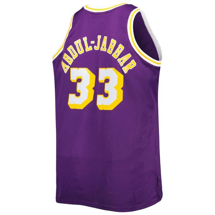 LA.Lakers #33 Kareem Abdul-Jabbar Mitchell & Ness Big & Tall Hardwood Classics 1983-84 Swingman Jersey Purple Stitched American Basketball Jersey