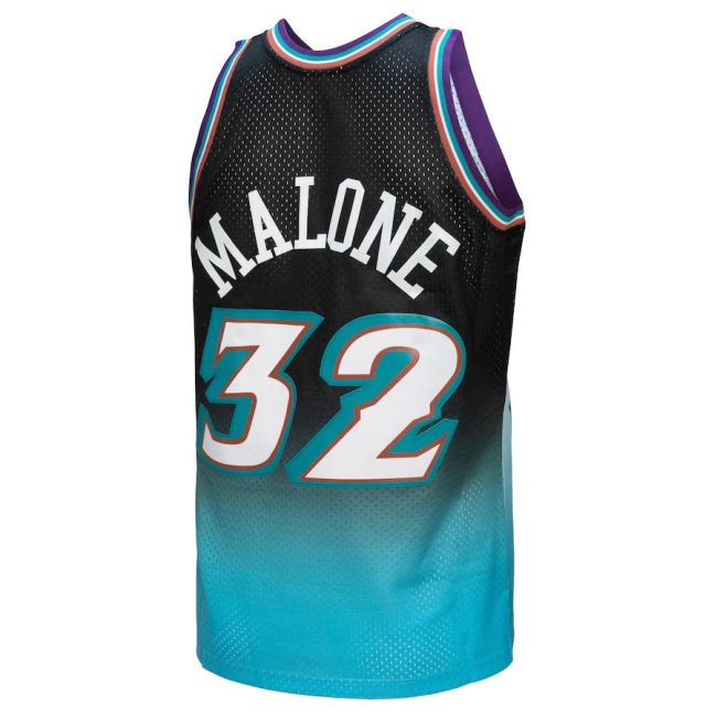 U.Jazz #32 Karl Malone Mitchell & Ness 199697 Hardwood Classics Fadeaway Swingman Player Jersey BlackLight Blue Stitched American Basketball Jersey