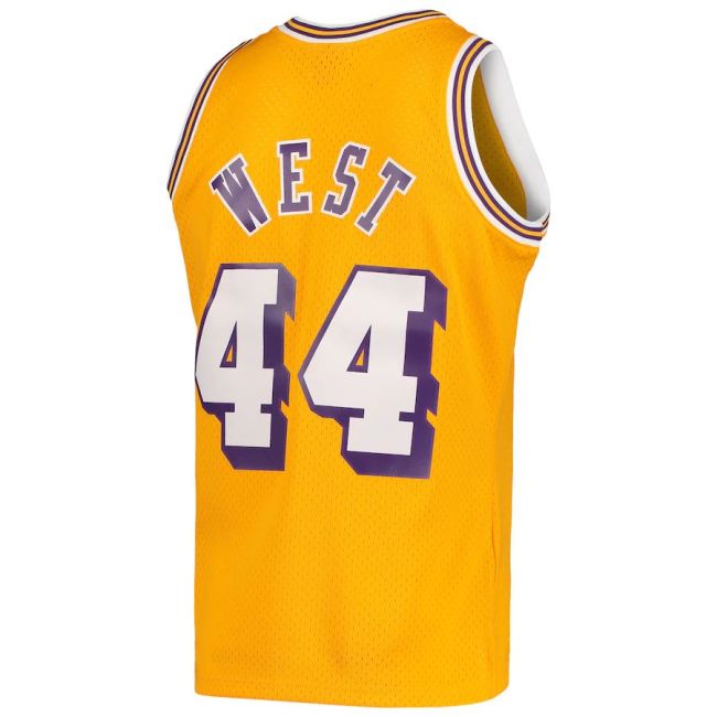 LA.Lakers #44 Jerry West Mitchell & Ness Hardwood Classics 1971-72 Swingman Jersey  Gold Stitched American Basketball Jersey