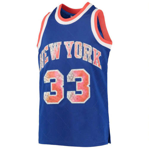 NY.Knicks #33 Patrick Ewing Blue Mitchell & Ness  Hardwood Classics 75th Anniversary Diamond Jersey Stitched American Basketball Jersey