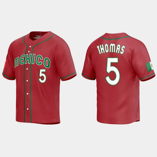 #5 ALEK THOMAS MEXICO BASEBALL 2023 WORLD BASEBALL CLASSIC REPLICA JERSEY �C RED Stitches Baseball Jerseys