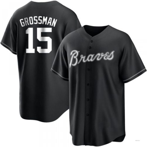 Atlanta Braves #15 Robbie Grossman White Black Jersey Stitches Baseball Jerseys