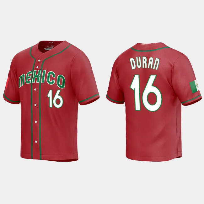 #16 JARREN DURAN MEXICO BASEBALL 2023 WORLD BASEBALL CLASSIC REPLICA JERSEY �C RED Stitches Baseball Jerseys