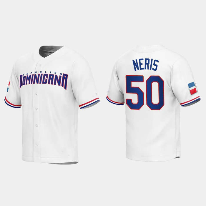 #50 HECTOR NERIS DOMINICAN REPUBLIC BASEBALL 2023 WORLD BASEBALL CLASSIC REPLICA JERSEY �C WHITE Stitches Baseball Jerseys