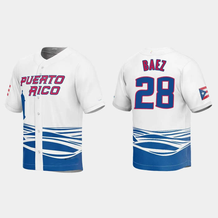 #28 JAVIER BAEZ PUERTO RICO BASEBALL 2023 WORLD BASEBALL CLASSIC JERSEY �C WHITE Stitches Baseball Jerseys