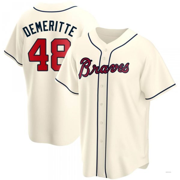 Atlanta Braves #48 Travis Demeritte Cream Alternate Jersey Stitches Baseball Jerseys