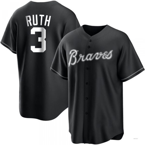 Atlanta Braves #3 Babe Ruth White Black/ Jersey Stitches Baseball Jerseys