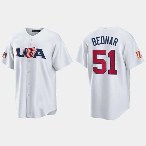 #51 DAVID BEDNAR PITTSBURGH PIRATES 2023 WORLD BASEBALL CLASSIC USA REPLICA JERSEY �C WHITE Stitches Baseball Jerseys