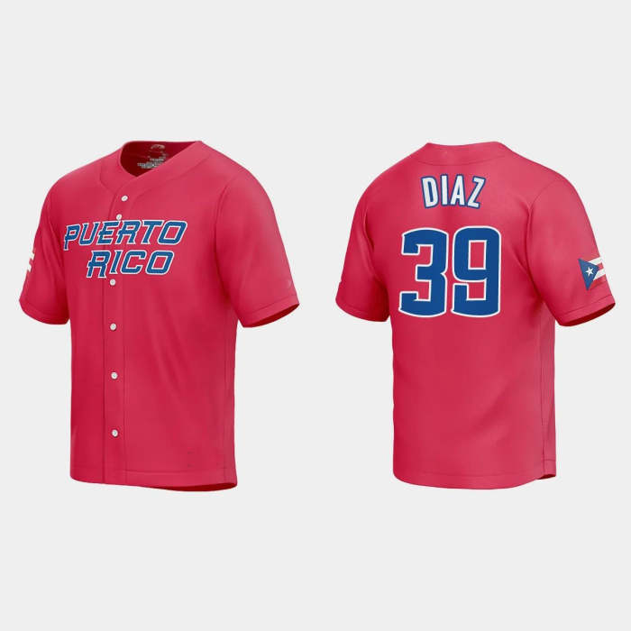 #39 EDWIN DIAZ PUERTO RICO BASEBALL 2023 WORLD BASEBALL CLASSIC JERSEY �C RED Stitches Baseball Jerseys