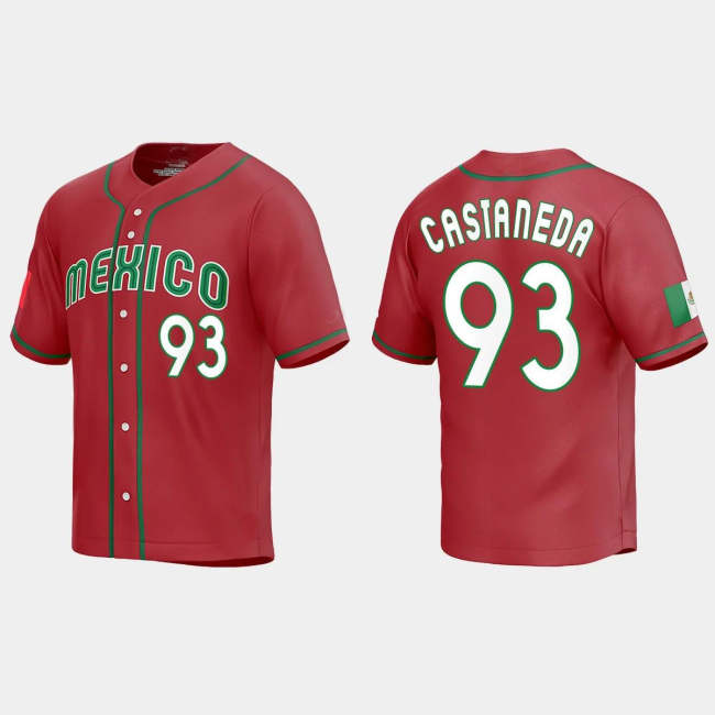 #93 VICTOR CASTANEDA MEXICO BASEBALL 2023 WORLD BASEBALL CLASSIC REPLICA JERSEY �C RED Stitches Baseball Jerseys