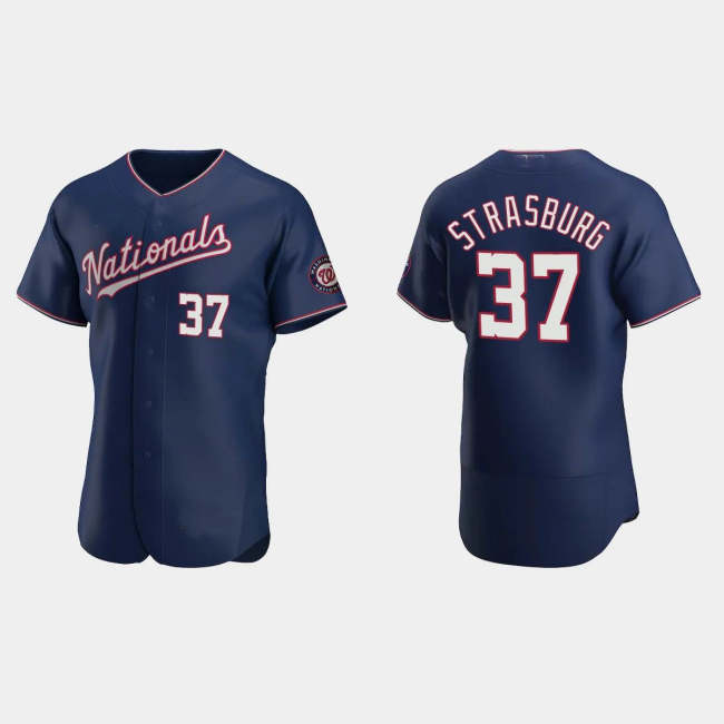 #37 STEPHEN STRASBURG WASHINGTON NATIONALS AUTHENTIC ALTERNATE JERSEY �C NAVY Baseball Jerseys