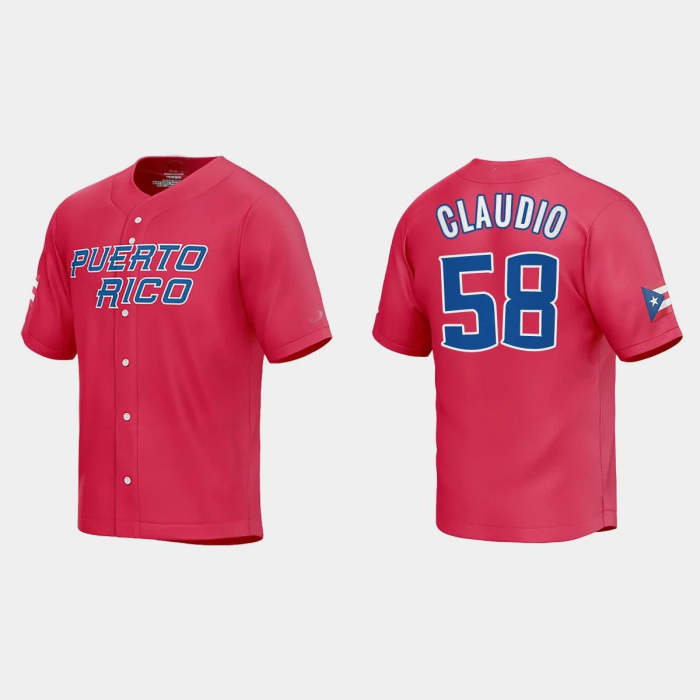 #58 ALEX CLAUDIO PUERTO RICO BASEBALL 2023 WORLD BASEBALL CLASSIC JERSEY �C RED Stitches Baseball Jerseys