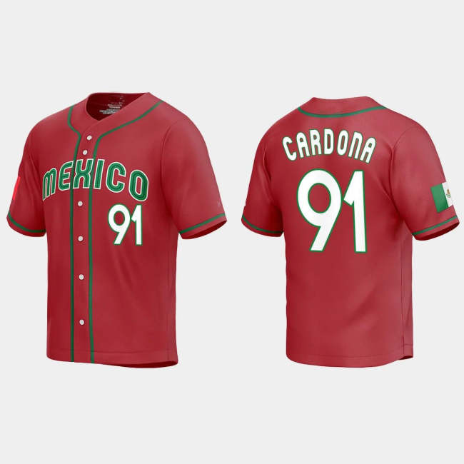 #91 JOSE CARDONA MEXICO BASEBALL 2023 WORLD BASEBALL CLASSIC REPLICA JERSEY �C RED Stitches Baseball Jerseys