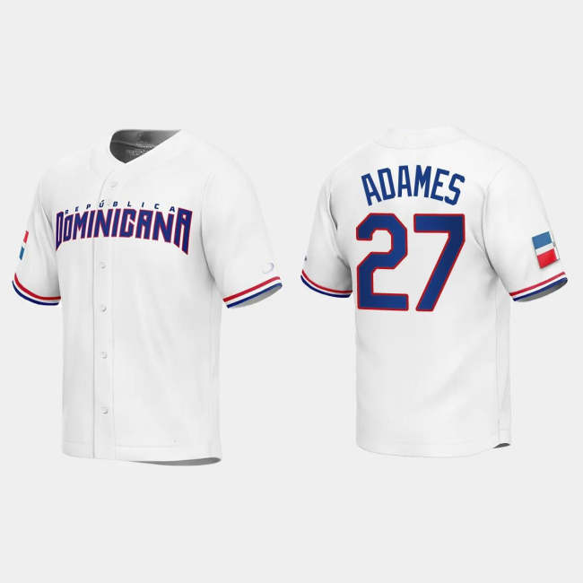 #27 WILLY ADAMES DOMINICAN REPUBLIC BASEBALL 2023 WORLD BASEBALL CLASSIC REPLICA JERSEY �C WHITE Stitches Baseball Jerseys