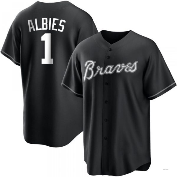 Atlanta Braves #1 Ozzie Albies White Black Jersey Stitches Baseball Jerseys