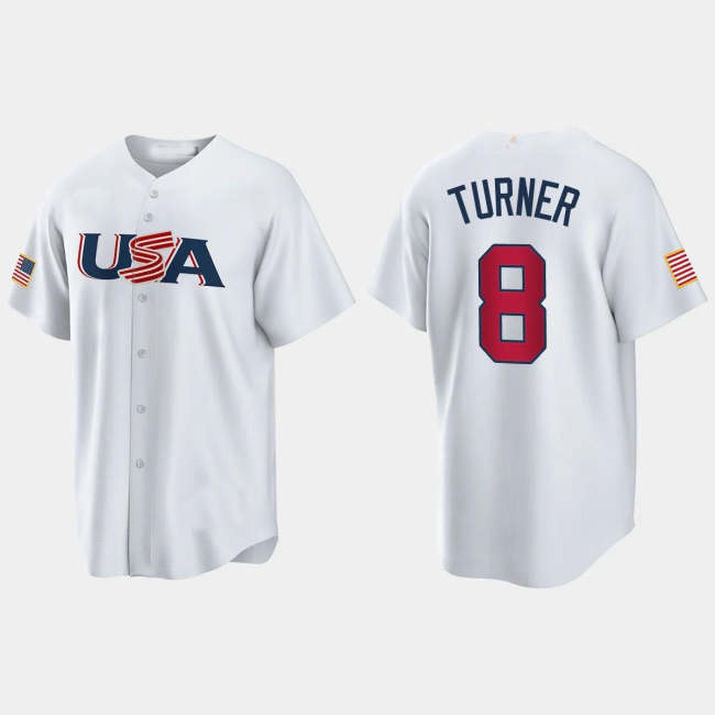 #8 TREA TURNER PHILADELPHIA PHILLIES 2023 WORLD BASEBALL CLASSIC USA REPLICA JERSEY �C WHITE Stitches Baseball Jerseys