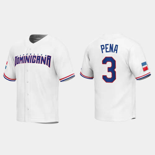 #3 JEREMY PENA DOMINICAN REPUBLIC BASEBALL 2023 WORLD BASEBALL CLASSIC REPLICA JERSEY �C WHITE Stitches Baseball Jerseys