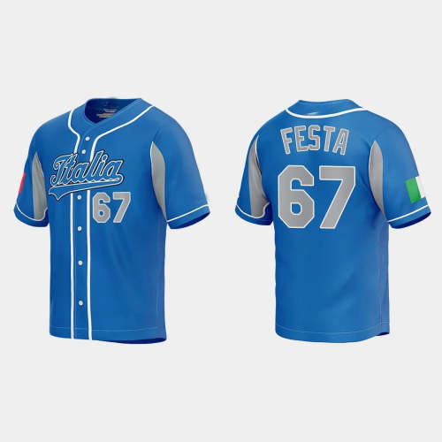 #67 MATT FESTA ITALY BASEBALL 2023 WORLD BASEBALL CLASSIC JERSEY �C ROYAL Stitches Baseball Jerseys