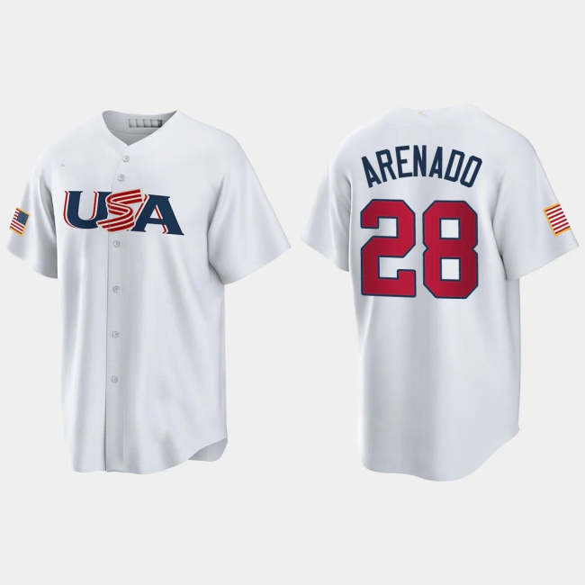 #28 NOLAN ARENADO ST. LOUIS CARDINALS 2023 WORLD BASEBALL CLASSIC USA REPLICA JERSEY �C WHITE Stitches Baseball Jerseys