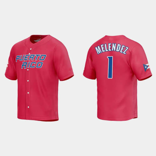 #1 MJ MELENDEZ PUERTO RICO BASEBALL 2023 WORLD BASEBALL CLASSIC JERSEY �C RED Stitches Baseball Jerseys