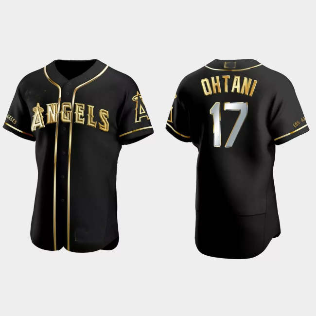 Los Angeles Angels #17 Shohei Ohtani Gold Edition Authentic Jersey �C Black Men Youth Women Baseball Jerseys