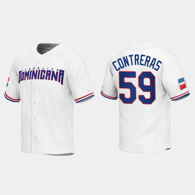 #59 ROANSY CONTRERAS DOMINICAN REPUBLIC BASEBALL 2023 WORLD BASEBALL CLASSIC REPLICA JERSEY �C WHITE Stitches Baseball Jerseys